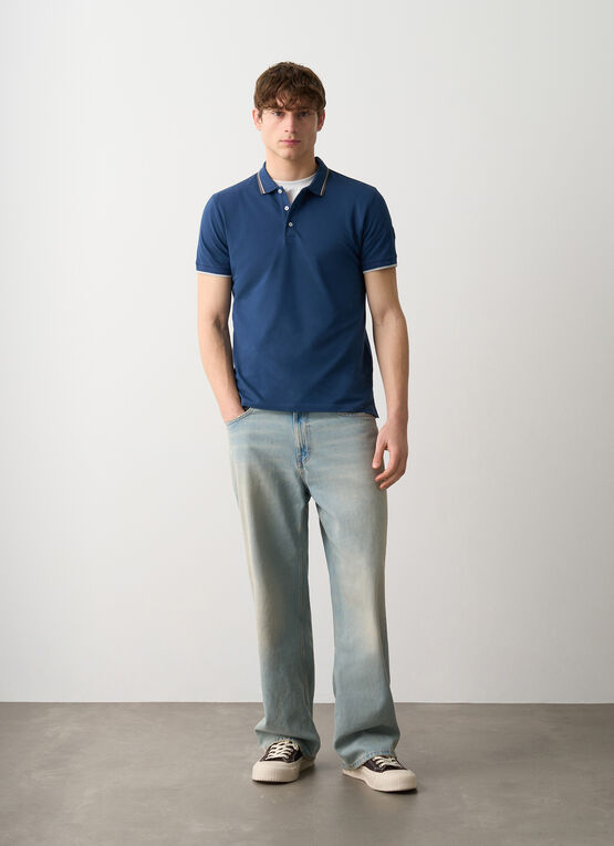 Piqué polo-shirt with stripes