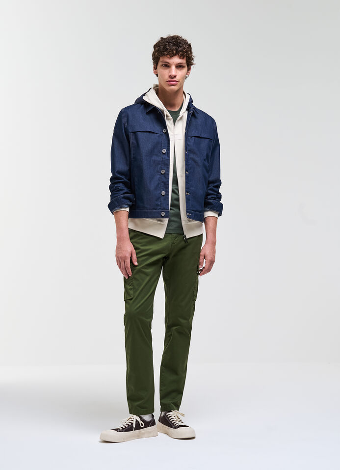 Denim jacket with detachable hood