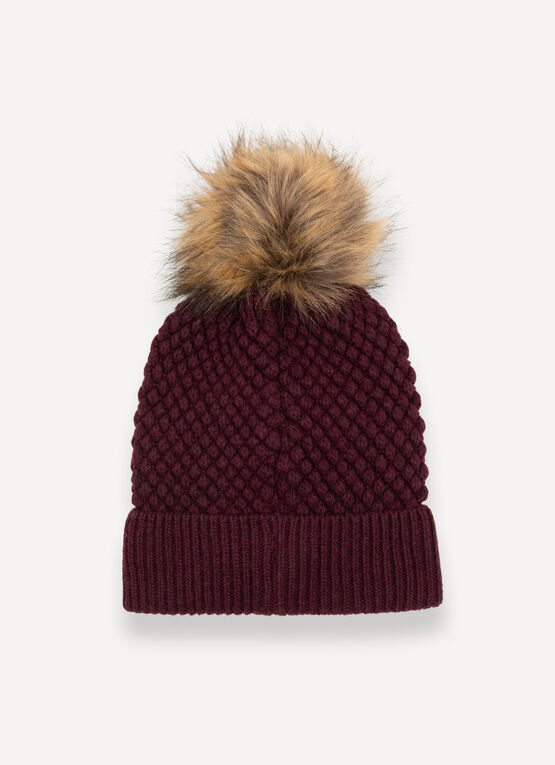 Unisex hat with faux fur pom-pom