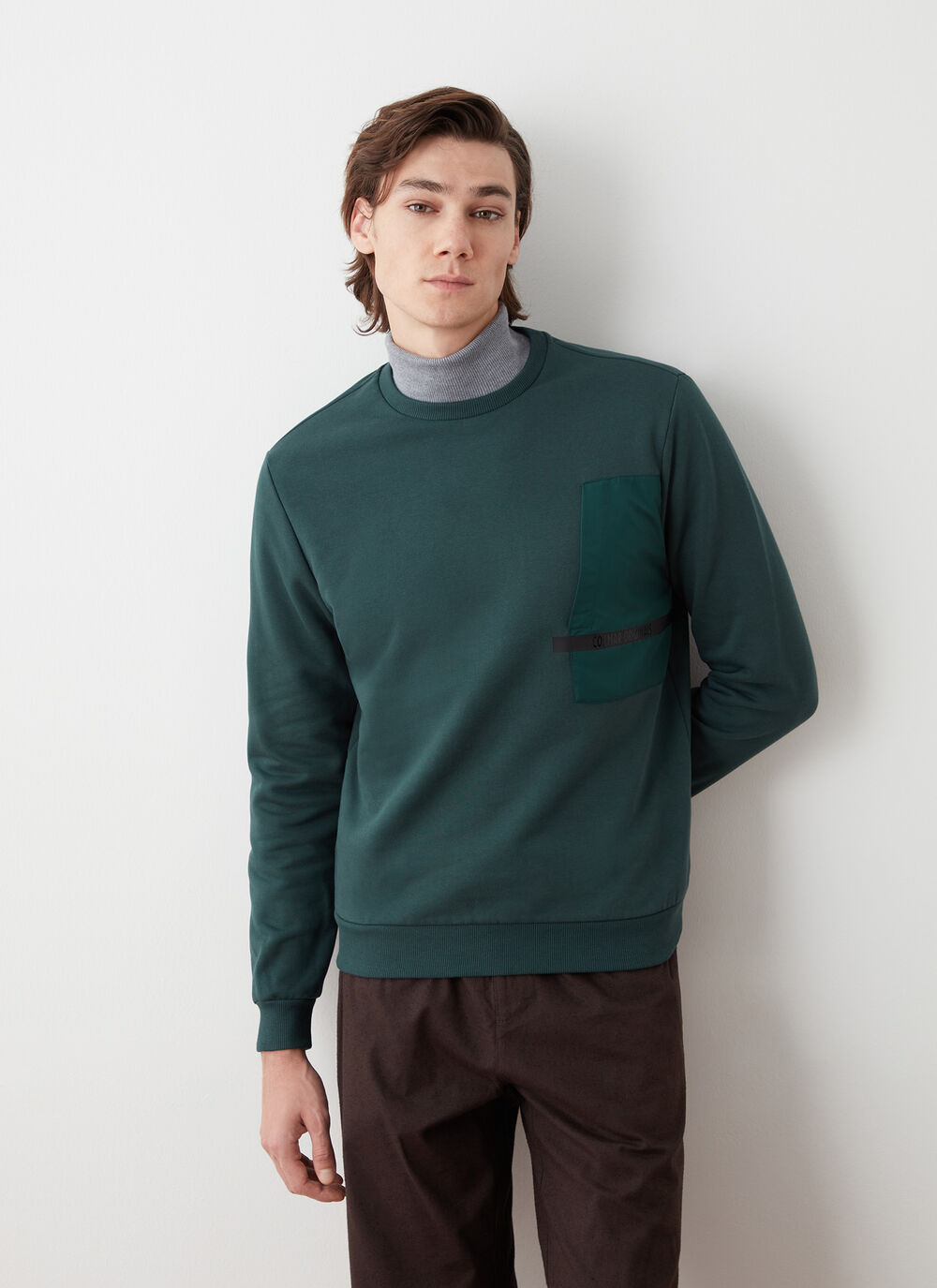 Crew-neck sweatshirt with nylon details image number 0