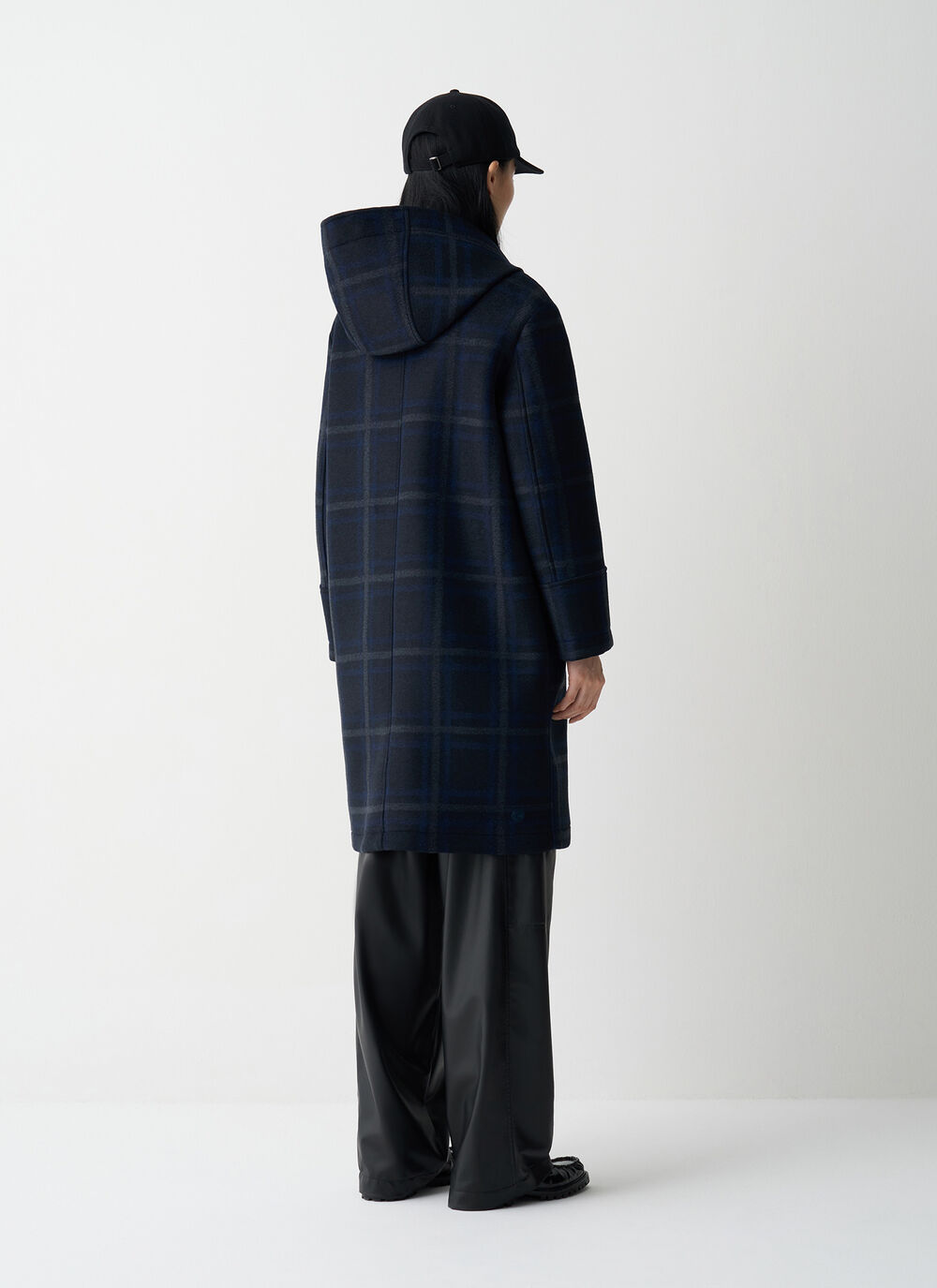 Long check hooded coat image number 3