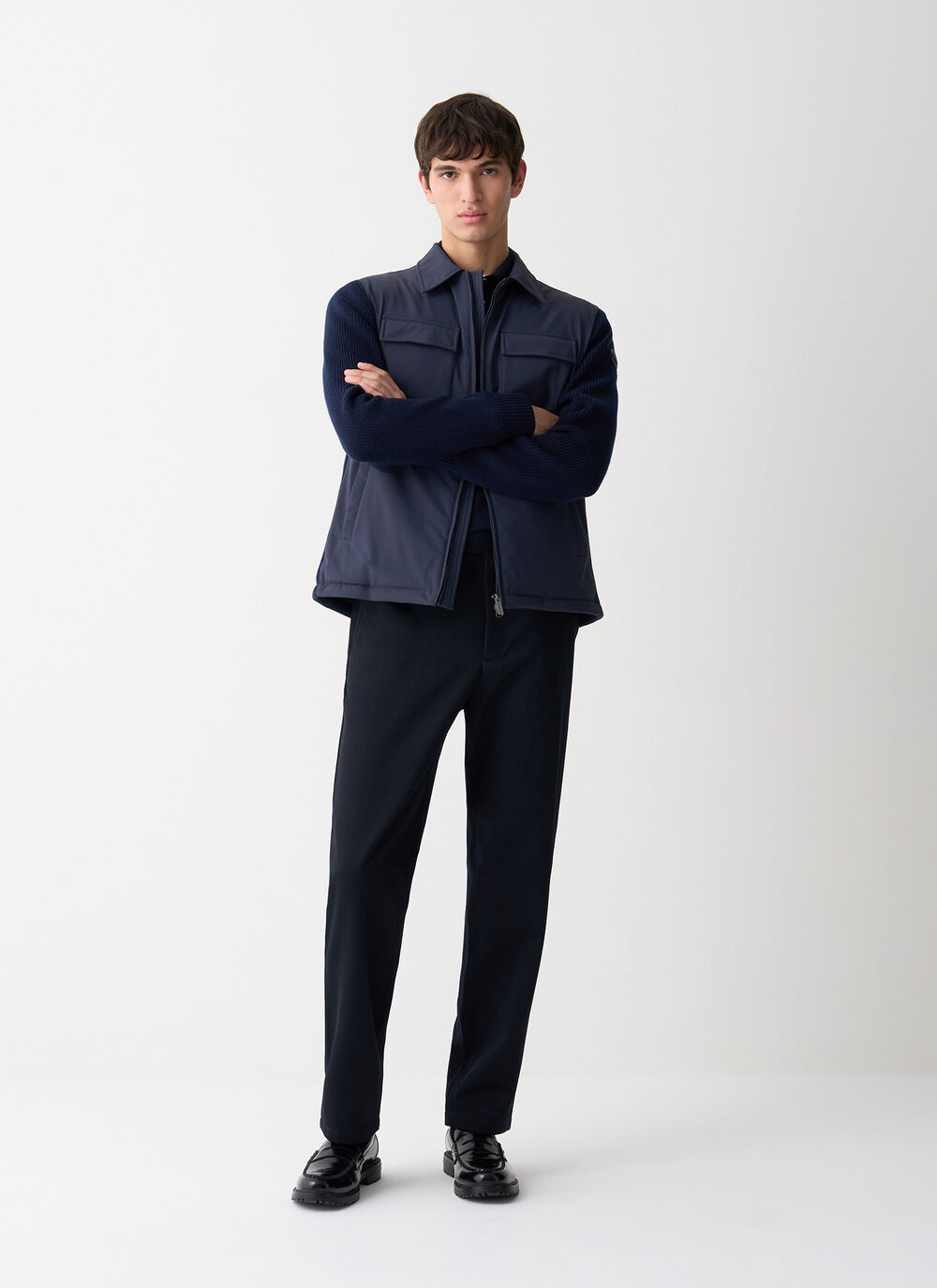 Shirt jacket with knit sleeves image number 0