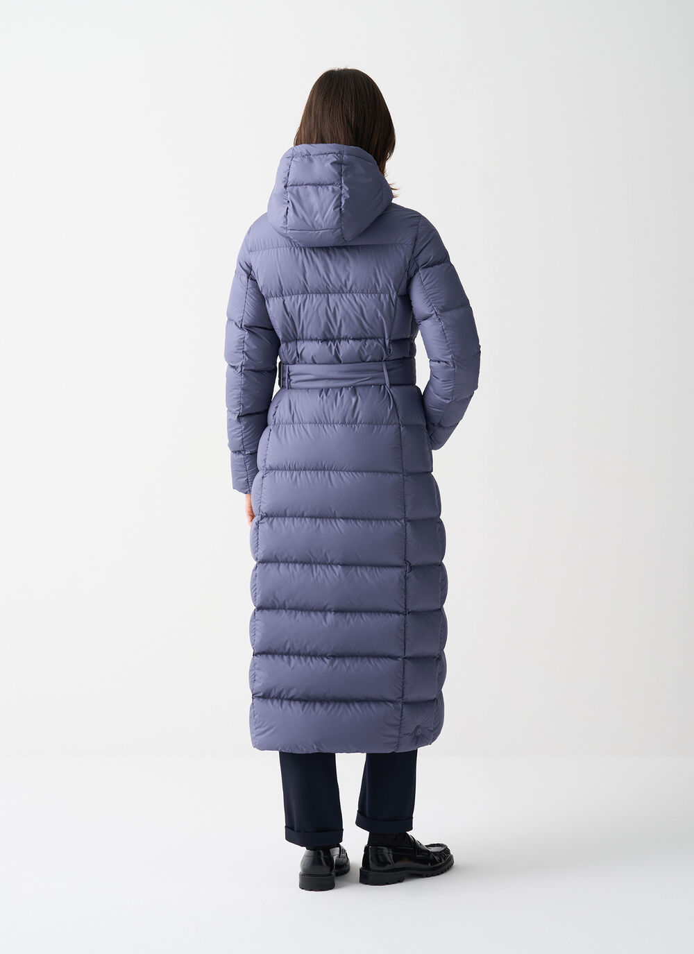Long matte down jacket with belt image number 3