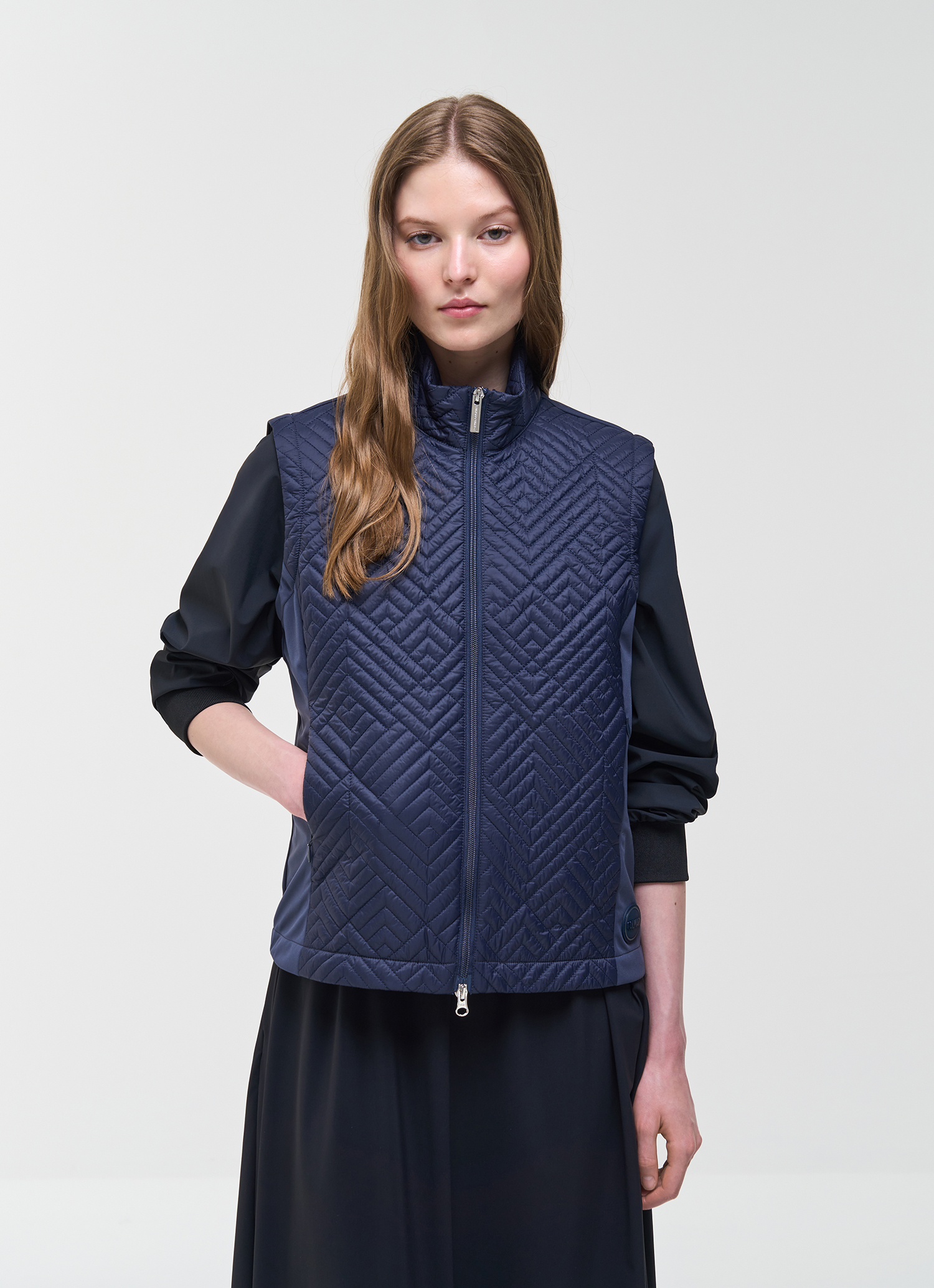 Colmar Damen Blau Weste Mit Geometrischem Muster, Farbe: Bleu Foncé Navy, Größe: 42