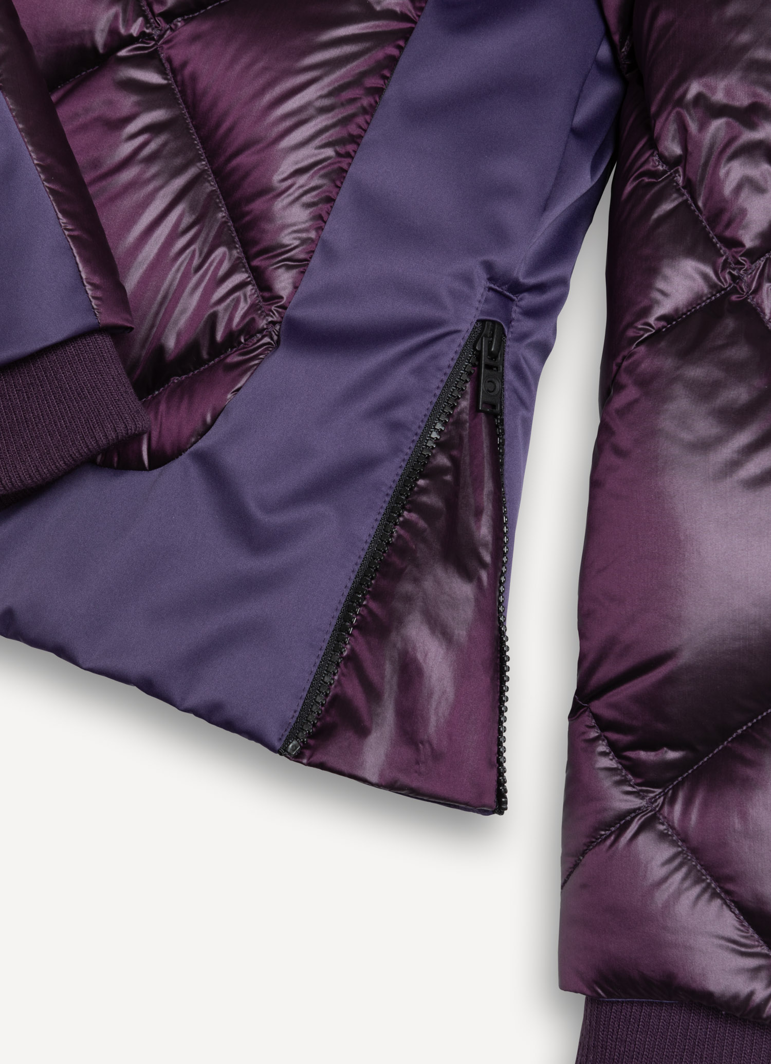 Colour-block down jacket with side zip - BLACKBERRY PURPLE