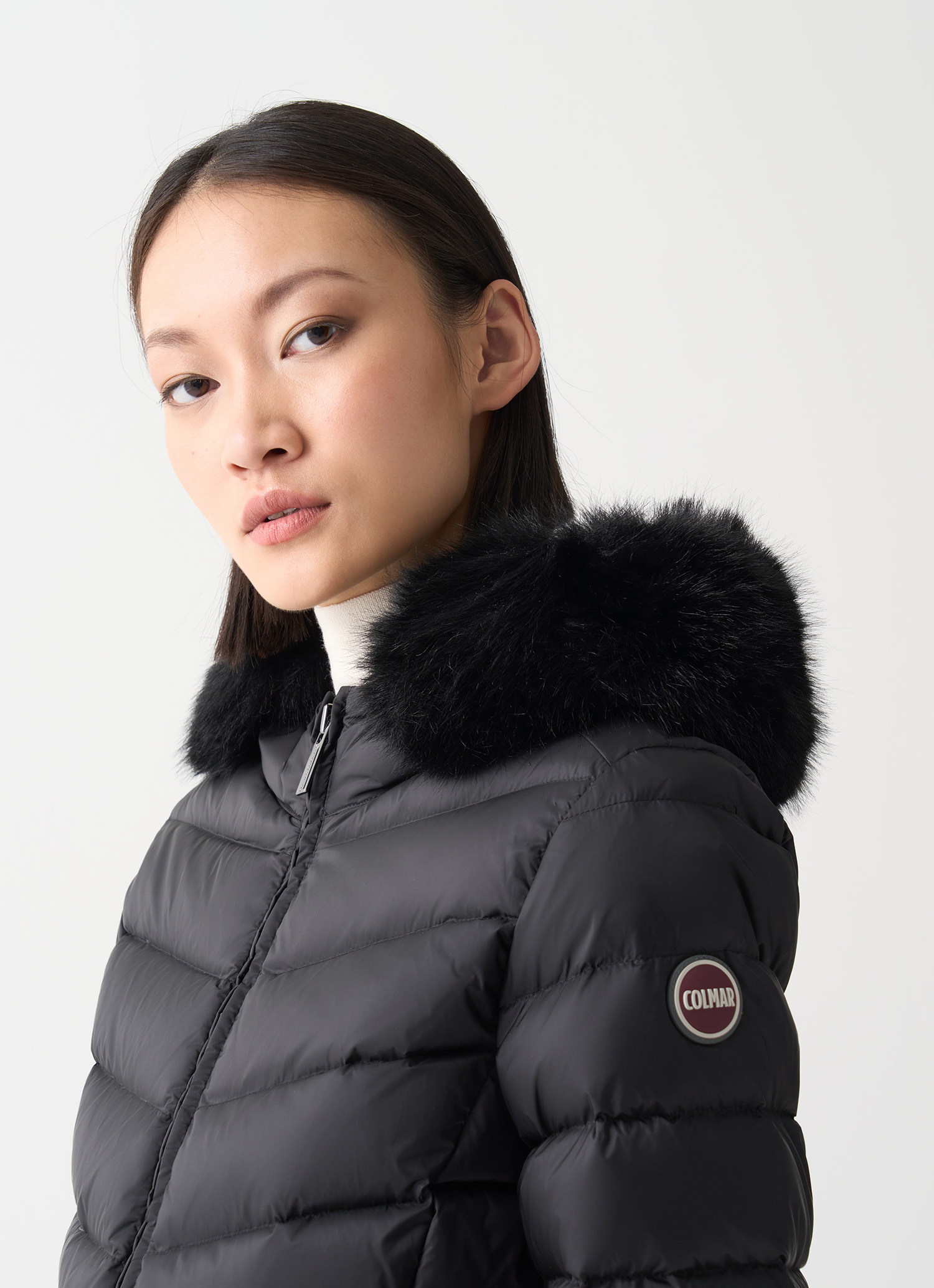Quilted down jacket with faux fur - BLACK | Colmar