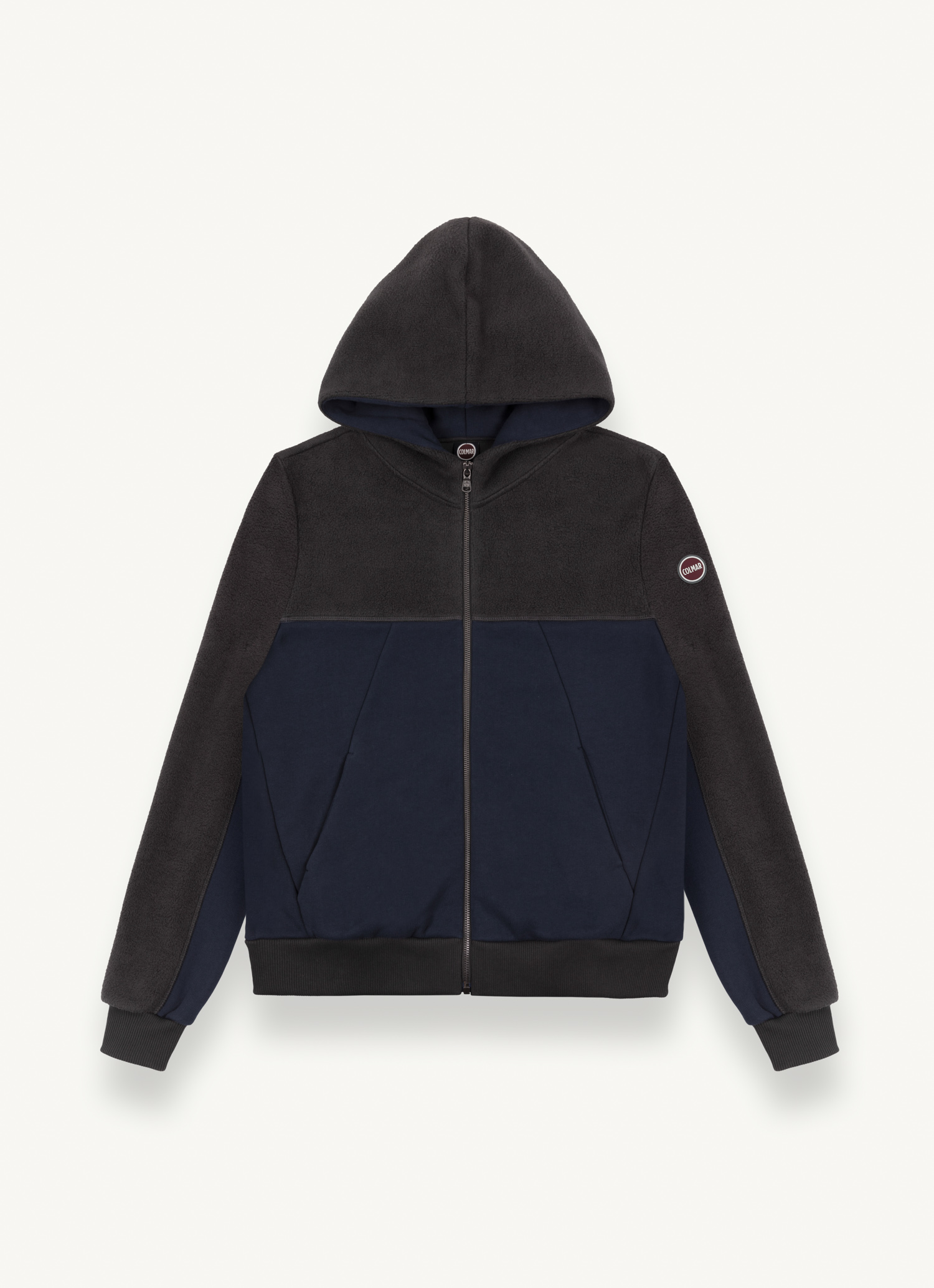 Hooded cotton blend full zip sweatshirt