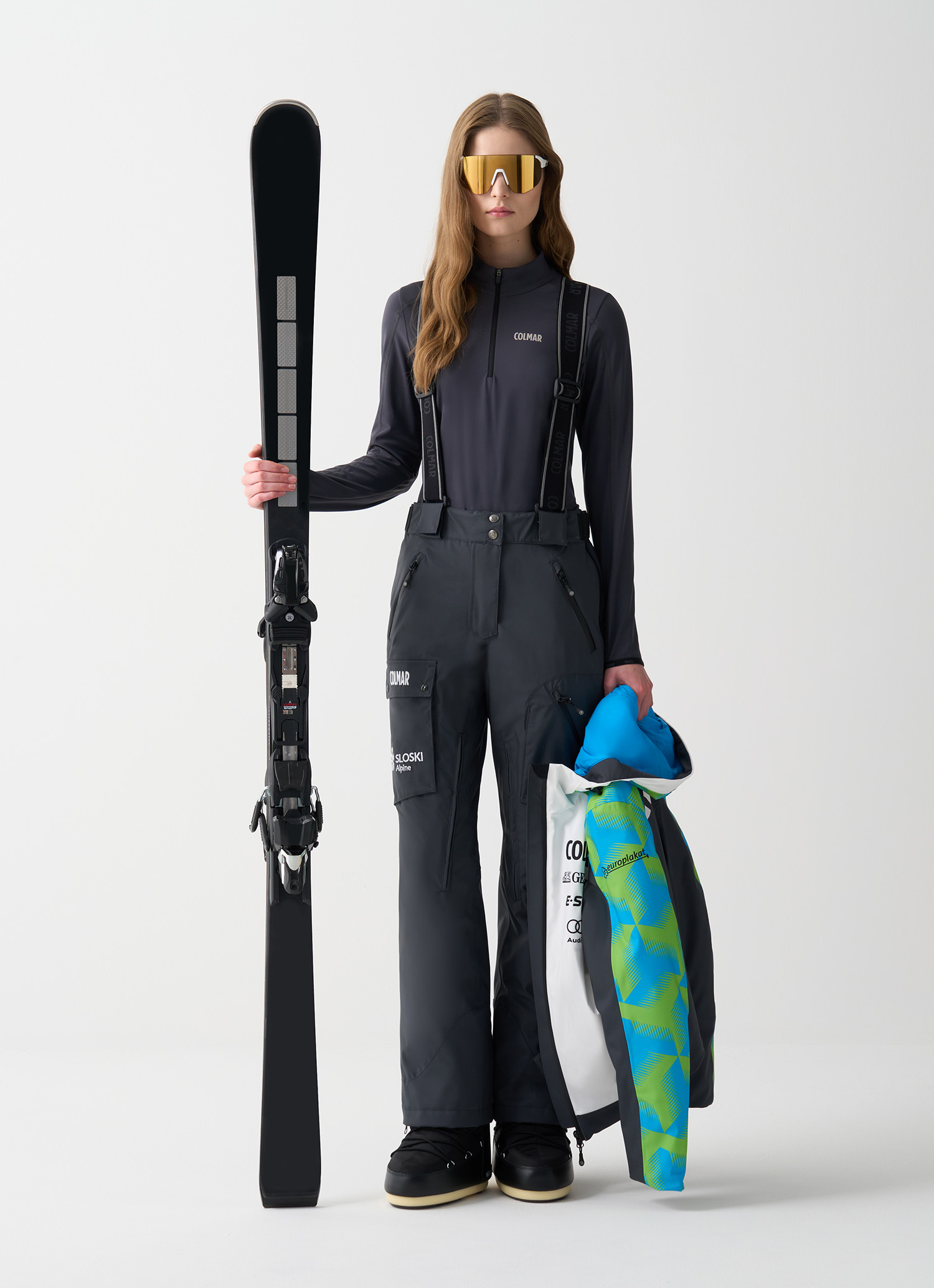 Colmar, Skihose Mit Trägern Der Slowenischen Nationalmannschaft, Farbe: Schwarz Schiefer, Größe: 42