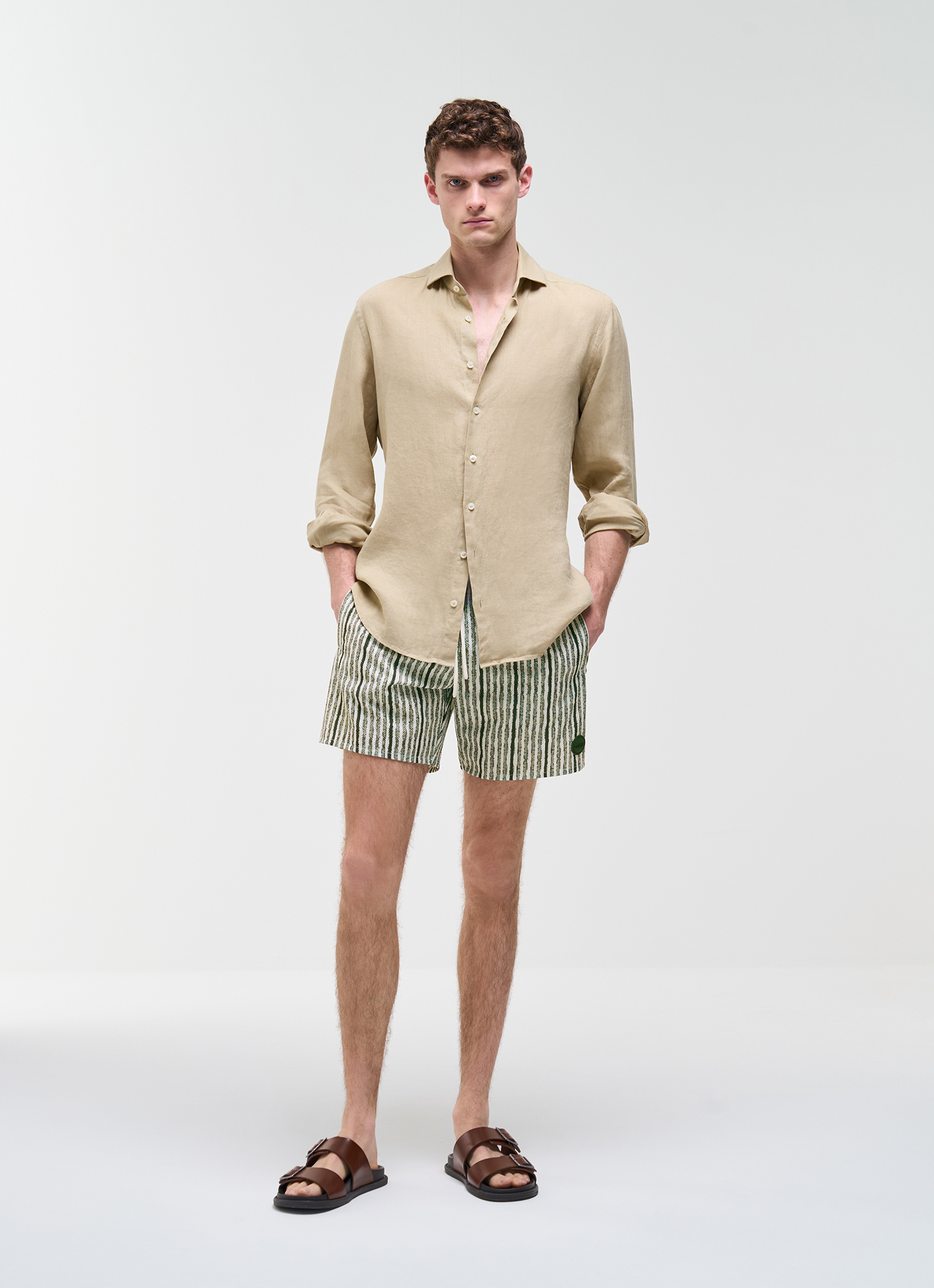 Colmar Uomo Grün Gestreifte Badehose, Farbe: Jeep - Weiss, Größe: 58