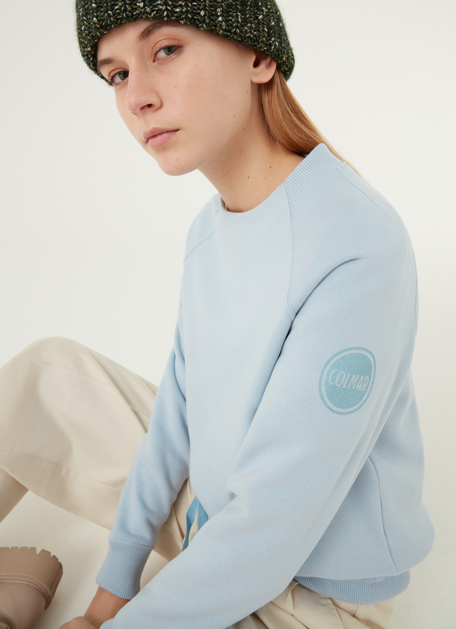 Crew-neck sweatshirt with glitter logo 