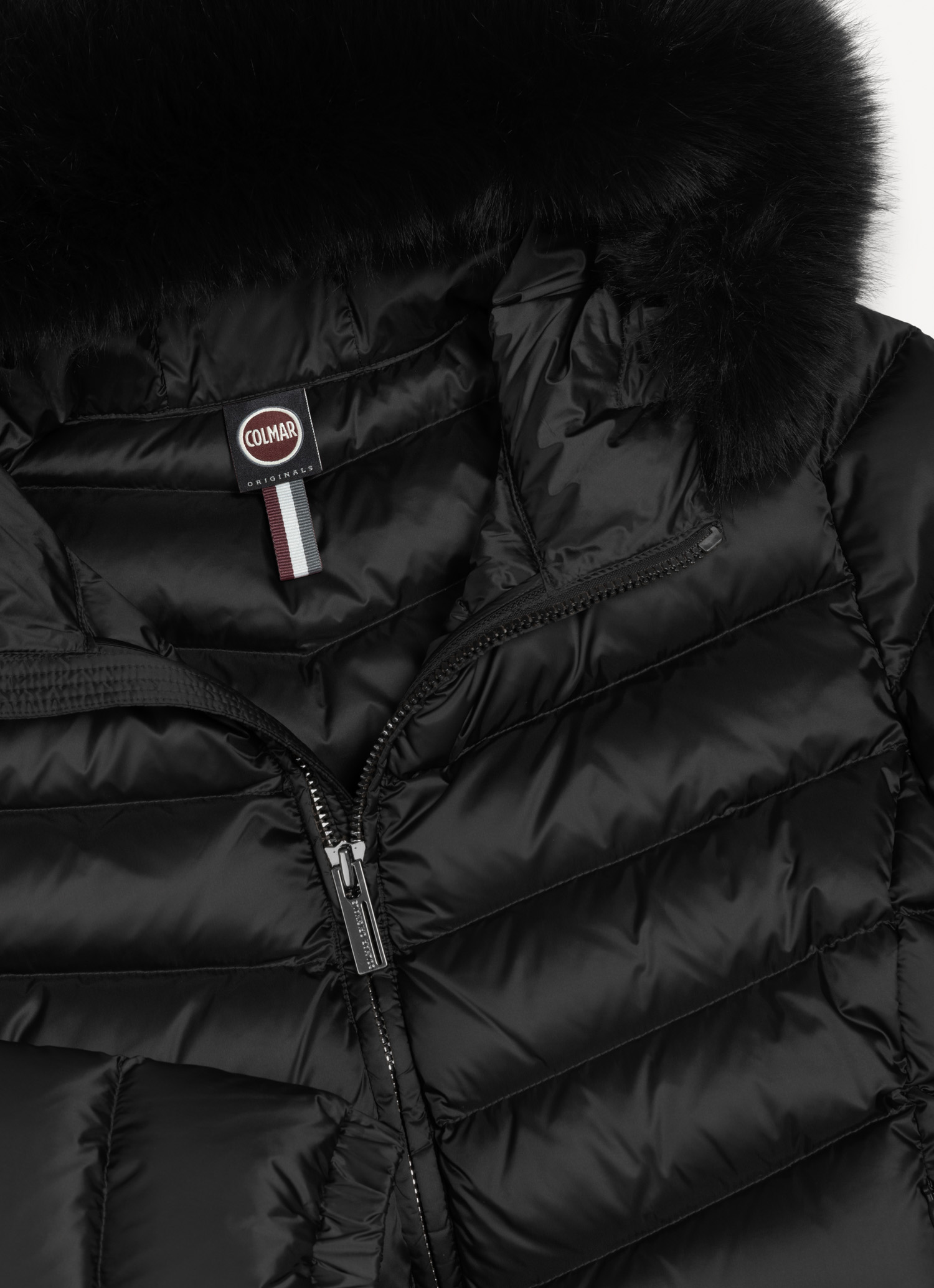Quilted down jacket with faux fur - BLACK | Colmar